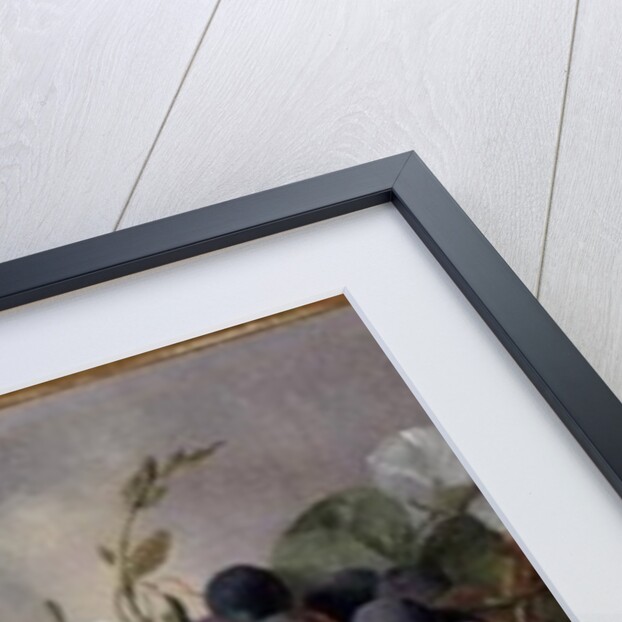 Still life of fruit and roses on a ledge by Edward Ladell