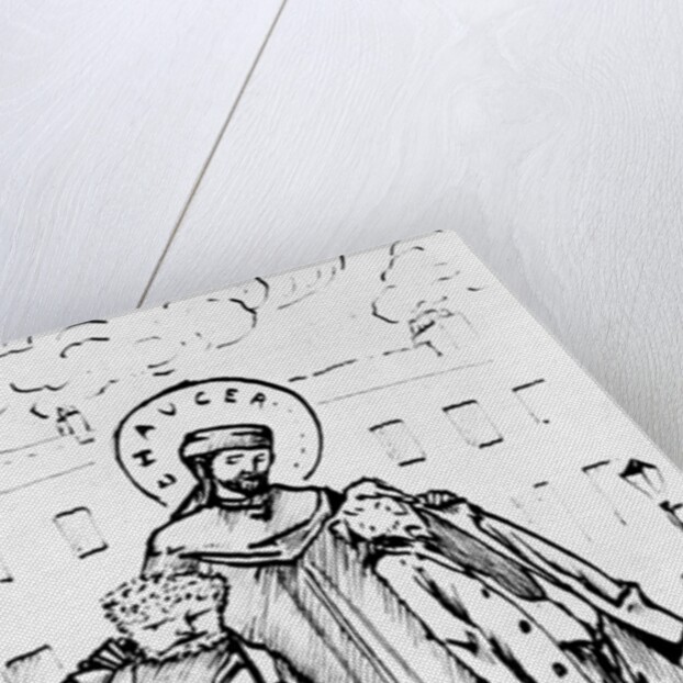 William Morris and Edward Burne-Jones being blessed by Chaucer, cartoon, 1896 by Edward Coley Burne-Jones