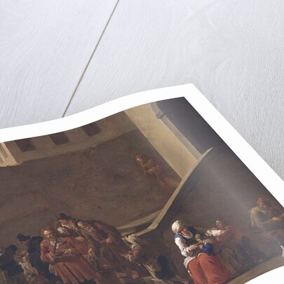 Street scene with monks distributing food to the poor by Andries Both