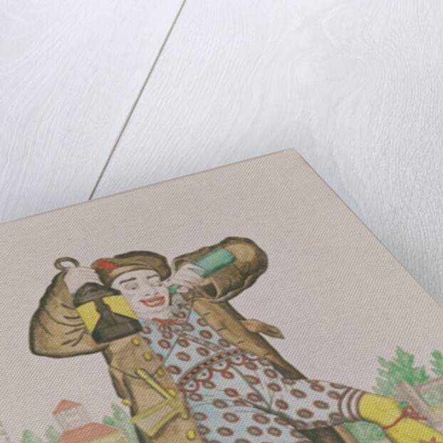 Mr Grimaldi as Clown, illuminating the entrance to Old Gutter Lane, pub. 1833 by English School