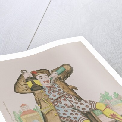 Mr Grimaldi as Clown, illuminating the entrance to Old Gutter Lane, pub. 1833 by English School