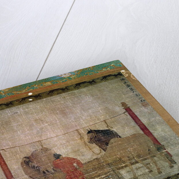 Hanging, depicting grooms feeding horses by Anonymous