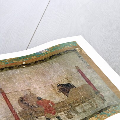 Hanging, depicting grooms feeding horses by Anonymous