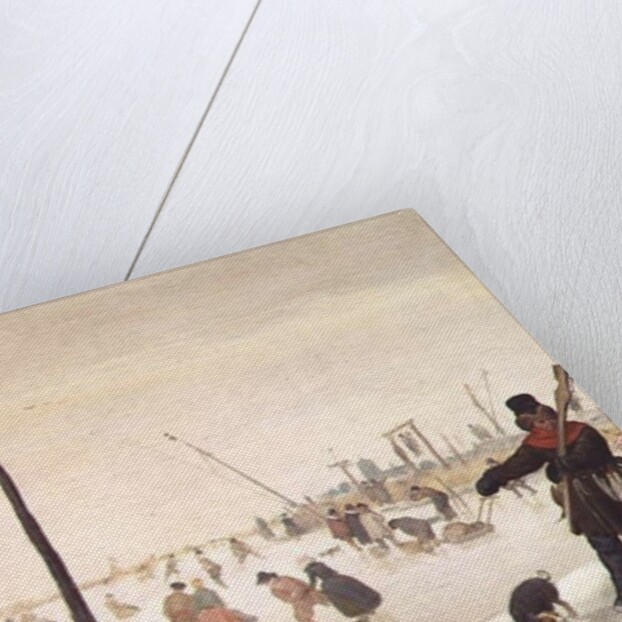 A duck hunter and his dog in a winter landscape by Hendrik Avercamp