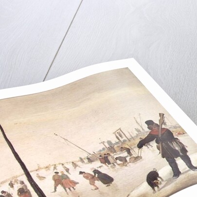 A duck hunter and his dog in a winter landscape by Hendrik Avercamp