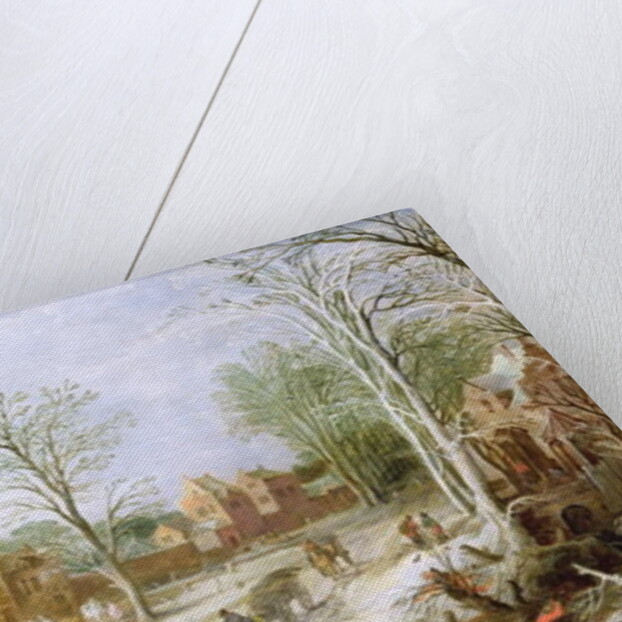 A wooded winter landscape with a cart by J. & Momper J. de Brueghel