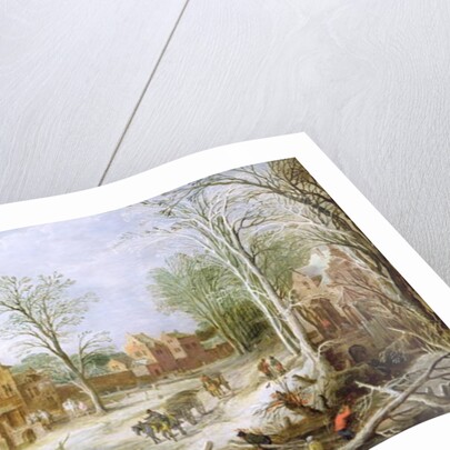 A wooded winter landscape with a cart by J. & Momper J. de Brueghel