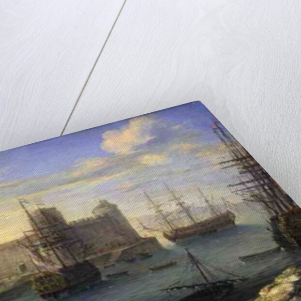 A Mediterranean port with men o' war by Charles Laurent Grevenbroeck