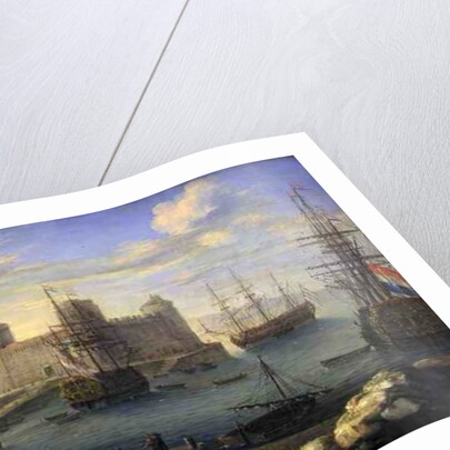 A Mediterranean port with men o' war by Charles Laurent Grevenbroeck