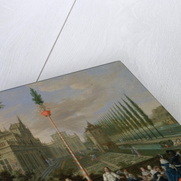 Elegant figures playing musical instruments around a maypole by Pieter Gysels