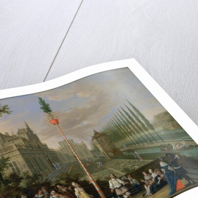 Elegant figures playing musical instruments around a maypole by Pieter Gysels