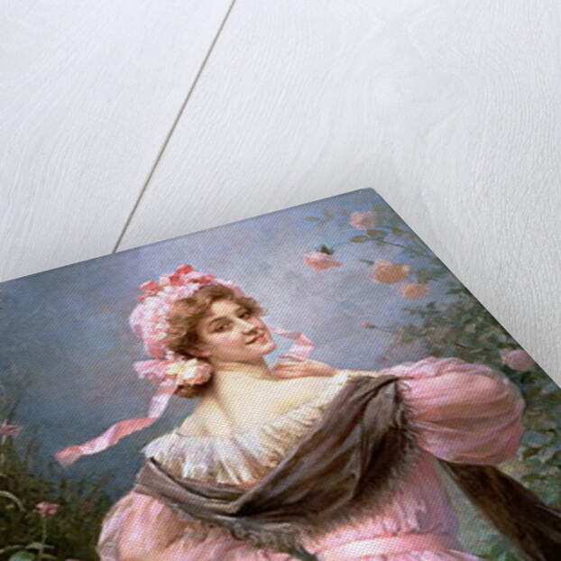 Elegant woman in a rose garden by Felix Hippolyte-Lucas