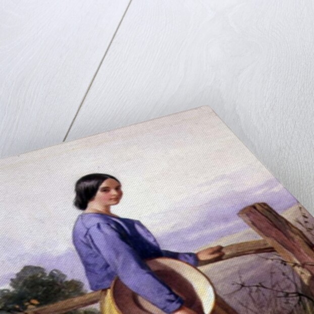 A country girl standing by a fence by William Lee