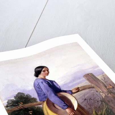 A country girl standing by a fence by William Lee