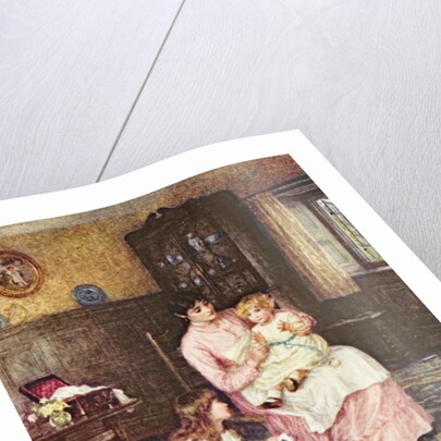 Mother playing with children in an interior by Helen Allingham