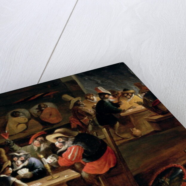 Monkeys in a Tavern, detail of the card game by Ferdinand van Kessel