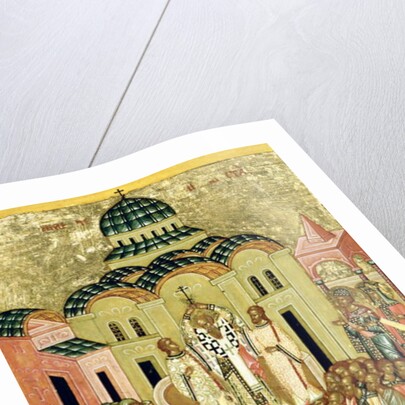 The Exaltation of the Cross, Russian icon from the Cathedral of St. Sophia, Novgorod School, 15th century by Anonymous