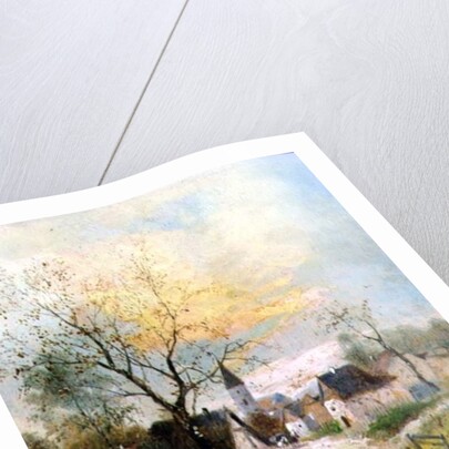 A Shepherdess Leads Her Flock into the Village by Lothar Michael Burger