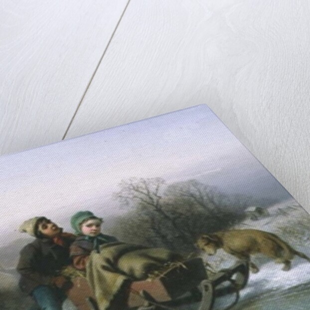 A Boy Pushing a Young Girl in a Sledge by Jan Walraven