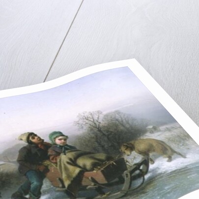 A Boy Pushing a Young Girl in a Sledge by Jan Walraven