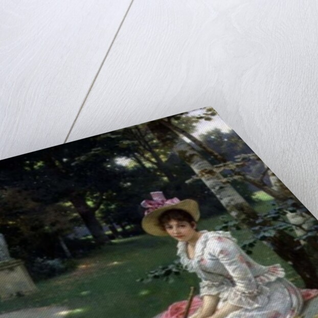 Young Woman Waiting on a Park Bench with a Parasol by Wilhelm Menzler