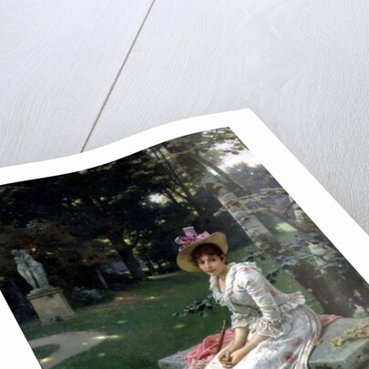 Young Woman Waiting on a Park Bench with a Parasol by Wilhelm Menzler
