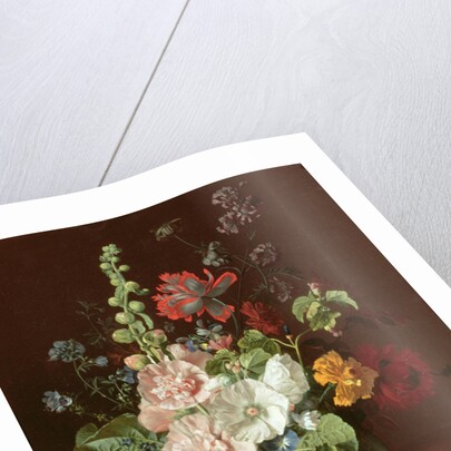 Hollyhocks and Other Flowers in a Vase, 1702-20 by Jan van Huysum