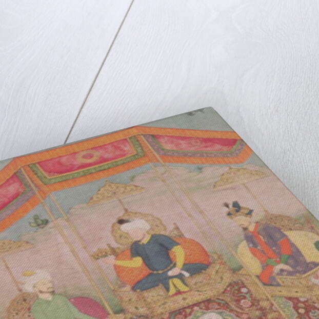 Mughal Emperor Babur and his son, Humayan, Indian miniature from Rajasthan, 16th century by Dip Chand