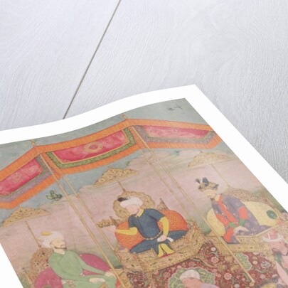 Mughal Emperor Babur and his son, Humayan, Indian miniature from Rajasthan, 16th century by Dip Chand