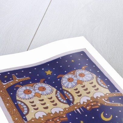 Two owls on a branch by Cathy Baxter