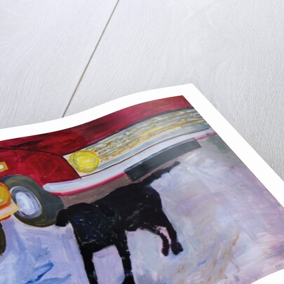 Dog at the Used Car Lot, Rex with Red Car by Brenda Brin Booker