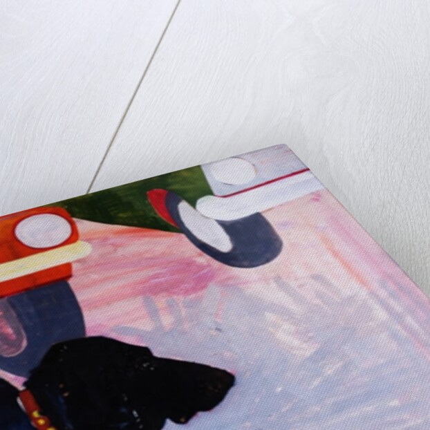 Dog at the Used Car Lot, Rex with orange car by Brenda Brin Booker