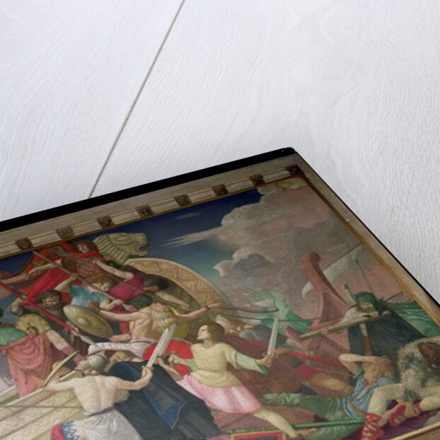 King Alfred's Longships, Newly Built for the Defence of the Realm, Attack Vessels of the Danish Invaders Storm-Beaten in Swanage Bay in 877 by Colin Unwin Gill