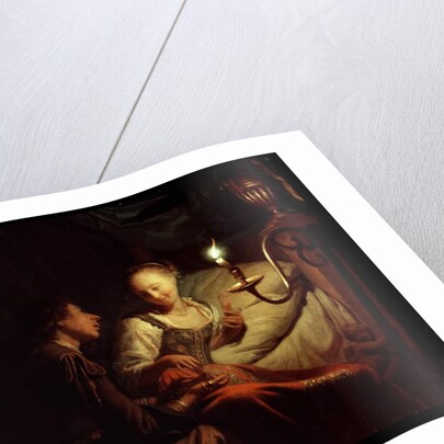 A Candlelight Scene: A Man Offering a Gold Chain and Coins to a Girl Seated on a Bed, c.1665-70 by Godfried Schalken or Schalcken