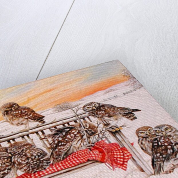 Little Owls on Twig Bench, 1999 by E.B. Watts