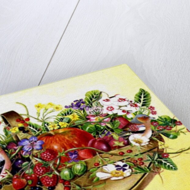 Trug with Fruit, Flowers and Chaffinches, 1991 by E.B. Watts