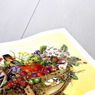 Trug with Fruit, Flowers and Chaffinches, 1991 by E.B. Watts