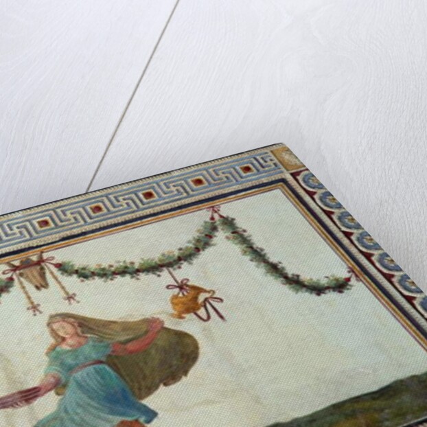 The 'Camera con Fregio di Amorini' detail of the ceiling depicting a woman holding a bowl, 1520s by Giulio Romano