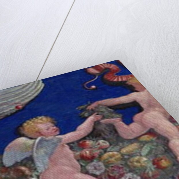 Frieze from the 'Camera con Fregio di Amorini' detail of an angel in a golden dress with spread wings, 1520s by Giulio Romano