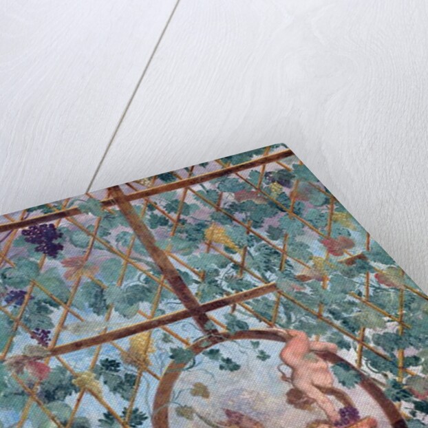 The semicircular ionic portico, detail of the ceiling vault depicting a putto feeding a young satyr grapes, 1551-55 by Pietro Venale