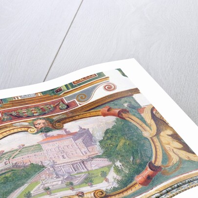 The 'Studiolo' of Francesco de'Medici detail of the frieze decoration depicting one of the Medici villas, it's garden and fountain, 1564-75 by Nanni di B. Bigio & Bartolomeo Ammannati (1511-92)