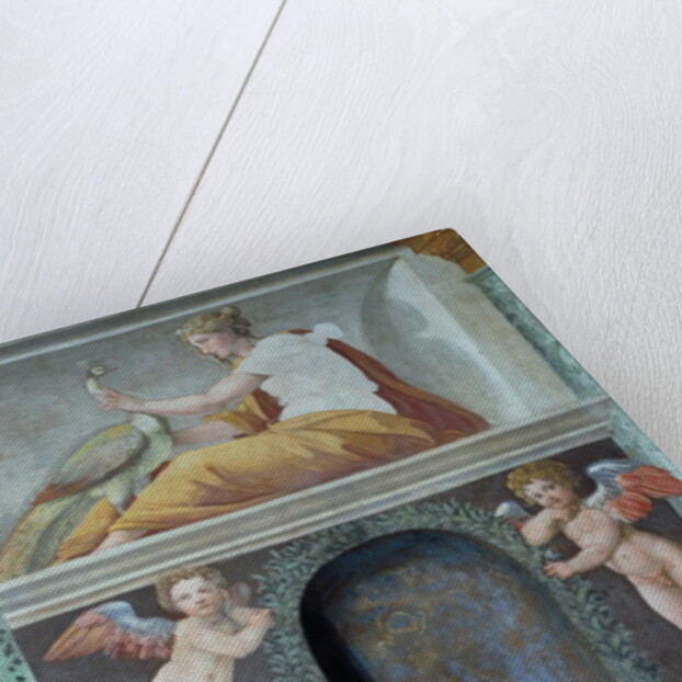 The 'Sala delle Prospettive' detail of trompe l'oeil niche depicting the goddess Juno with a peacock, 1518-19 by Baldassarre (and workshop) Peruzzi