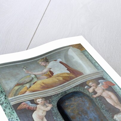 The 'Sala delle Prospettive' detail of trompe l'oeil niche depicting the goddess Juno with a peacock, 1518-19 by Baldassarre (and workshop) Peruzzi