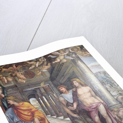 The 'Sala delle Nozze di Alessandro e Rossana' and Roxanne) detail of Alexander and two male attendants with putti above, c.1513 by Giovanni Antonio Bazzi Sodoma