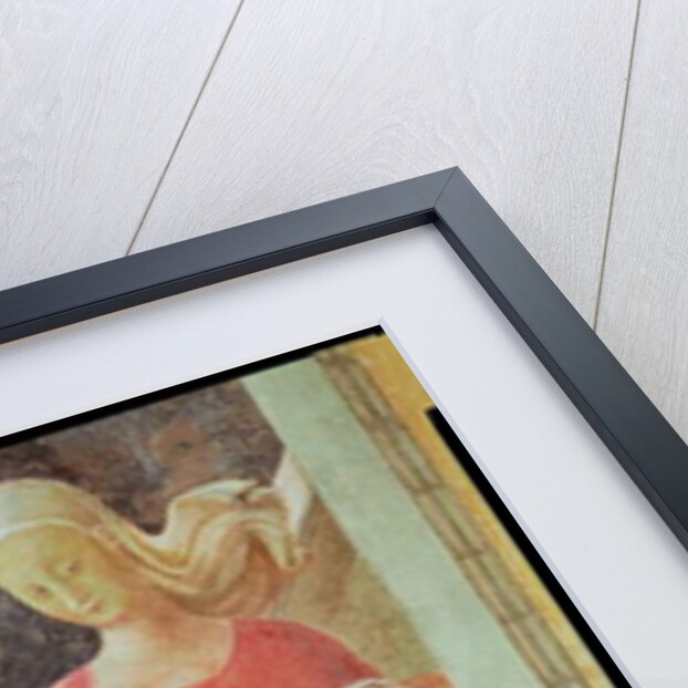 The Birth of the Virgin, detail of a maid servant descending a staircase by Paolo Uccello