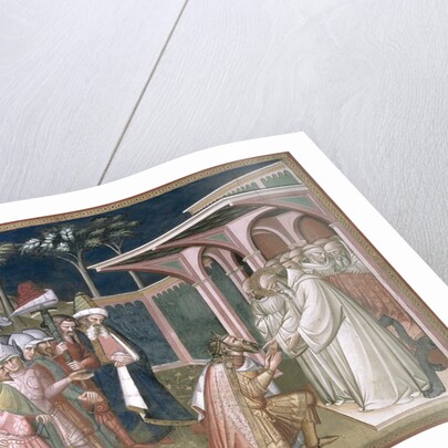 The Saint Prophesizes to Totila King of the Goths, detail from the Life of Saint Benedict, in the Sacristy, 1387 by Aretino Luca Spinello or Spinelli