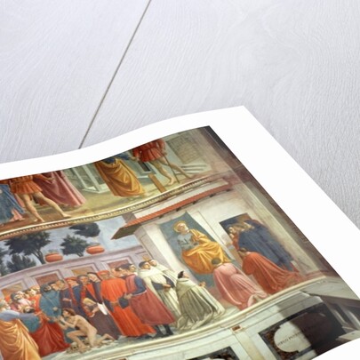 The Raising of the Son of Theophilus, the King of Antioch, and St. Peter Enthroned as First Bishop of Antioch, c.1427 and c.1480 by T. & Lippi F. (1457/8-1504) Masaccio