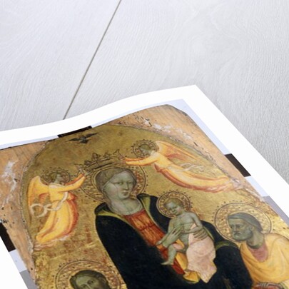 Enthroned Madonna and Child being crowned by two Angels, John the Baptist and the Apostle Peter, c.1410-20 by Baldese Pseudo