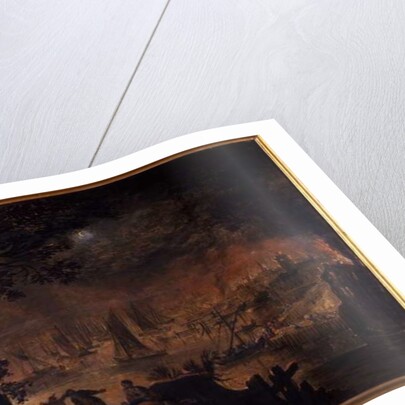 Burning town by the sea by Joos or Josse de The Younger Momper