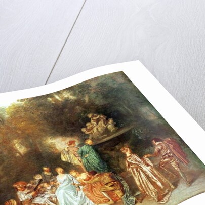 Fete galante with guitar player and a sculpture of putti playing with a ram, c.1717-19 by Jean Antoine Watteau